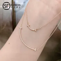 2023Tiffany Official Website Necklace Smile Face Large Small T Pendant 18K Rose Gold Bone Chain Female22niankuan1