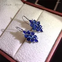 Stud Earrings Style 925 Silver Inlaid Natural Sapphire Women's Simple And Versatile Design Gift For Girlfriend