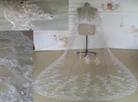 Selling New Long White Ivory Lace Edge Cathedral Wedding Veils Bridal Veil Sequin Crystal Beaded 1 Layer without comb Can Cov8945596