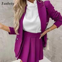 Women's Tracksuits Women Fashion Solid Shorts Skirt Suits Autumn Casual Double Breasted Blazer And Set Ladies Elegant Slim Two Piece