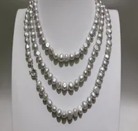 Handmade gray long necklace baroque fresh water pearl necklace 7x9mm 137cm fashion jewelry3243376
