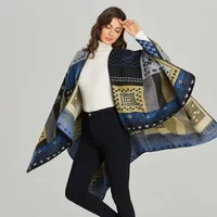Scarves Women Luxury 2022 Ethnic Bohemian Geometric Shape Plus Size Imitation Cashmere Split Shawl Cloak Infinity Scarf Designer