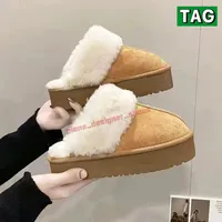 Slippers New Australia Slippers Tazz Suede Boots Classic Ultra Mini Shearling Platform Slipper Snow Boot Chestnut Antelope Brown Winter Comfort