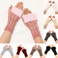 Winter Solid Color Faux Rabbit Fur Gloves Arm Sleeve Cover Warmer Fingerless Wrist Gloves Knitted Mitten Fashion Women Glove