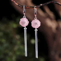 Dangle Earrings S925 Sterling Silver Inlaid Natural Powder Crystal Plum Fringed Fresh Wild Female