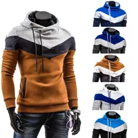 Men's Hoodies Sweatshirts Mens Stitching Contrast Large Size Sweater Hooded Pullover Fleece With 6 Colors Asian