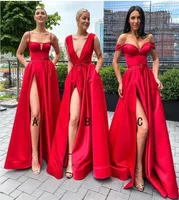 Sexy High Split Red Bridesmaid Dresses Square Collar Spaghetti Strap Pocket A Line 2022 Women Long Wedding Guest Party Dress Vesti7839237