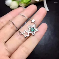 Chains Natural Green Emerald Necklace S925 Silver Inlaid Gemstone Fashion Lovely Stars Girl Gift Party Fine Jewelry
