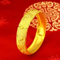 Elegant Wedding Bridal Accessories 18K Solid Yellow Gold Filled Phoenix Pattern Womens Bangle Bracelet Openable Jewelry Gift300w