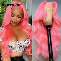 30Inch Pink Lace Front Wig Human Hair 13x4 Raw Body Wave HD Transparent 4x4 Closure Colored Virgin Wigs For Women