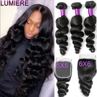 Human Hair Bulks Lumiere Brazilian 30"-40" Loose Wave Bundles With 5X5 6X6 Pre Plucked Remy Transparent Lace Closure For Black Women