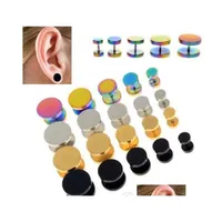 Gold Black Stainless Steel Cheater Faux Fake Ear Plugs Flesh Tunnel Gauges Tapers Stretcher Earring 6-14Mm Bd6Ue2906
