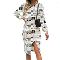 Vestidos informales Poscad￭as Patchwork Long Vestido Colorido Impresi￳n de la oficina Lady Loos