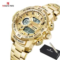 Wristwatches MIZUMS Quartz Digital Watch Men Sports Watches Man LED Waterproof Military Relogio Masculino Fashion Gold Steel Men's