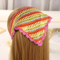 Scarves Women Colorful Crochet Bandana Knitted Head Kerchief Rainbow Turban Tie Back Triangle Wrap Lovely Hair