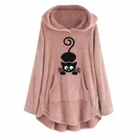 women's Hoodies & Sweatshirts 2022 Cat Embroidery Fleece Pullovers Winter Hooded Women Fluffy Coats Outwears Female Tunic Sudadera U5So#
