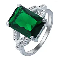 Wedding Rings Luxury Square Green Crystal Promise For Women Jewelry Gift Princess Micro Paved White Cz Finger Engagement Ring