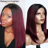 Colored Human Hair Wigs 1B 99J Blonde Straight Lace Front Wig For Women Bob Brazilian