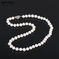 Chokers ShinyGem Natural 7-9mm Freashwater Pearl Chocker Near Round White Women Necklaces Classic Wedding Jewelry Elegant Necklace278h