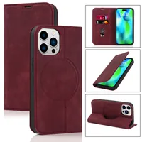 Vintage Leather Magsafe Wireless Charging Magnetic Wallet Cases For iPhone 14 Pro Max 13 12 Flip Stand Phone Cover