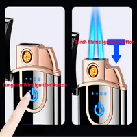 Creative Electric Tungsten USB Lighter Torch Jet Double Flame Butane Refillable Lighters with Gas Window Windproof Multifunctional232h