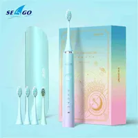 SEAGO USB Charging Sonic Electric Toothbrush 5 Mode Waterproof Fast Chargeable Tooth Brush Head Adult S5 Couple Gift 0429