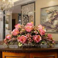 Vazolar Avrupa Seramik Vazo Yapay Çiçek Seti Dekor Ev Mobilyası El Sanatları Dekorasyon Oturma Odası İpek Gül Sahte Flowerpot Süsleme