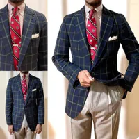 Men's Suits One Piece Plaid Men Modern British Style Custom Made Formal Business Blazer Causal Cotton