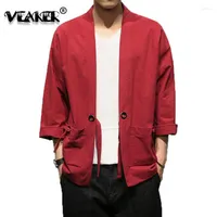 Men's Trench Coats Japanese Style Cape Linen Coat Men Kimono Mantle Loose Casual Black red Cloak Overcoat Windbreaker Plus Size S-5XL