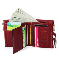 2019 Genuine Leather Women Wallet Slim Coin Purse Female Small Double Zipper Rfid Walet Card Id Hold for Girl Money Bag Designer295D