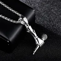 Rock Punk Steel Color Music Microphone Necklace & Pendant Men Women Stainless Steel Hold the Microphone Hip Hop Necklace275G