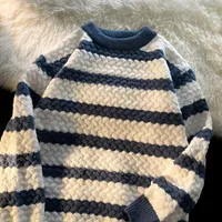 Herrenpullover Herbst Winter Winter Vintage gestreifter Pullover M￤nner Kleidung losen Harajuku Pullover Paar l￤ssiger Langarm Oneck Strickpullover