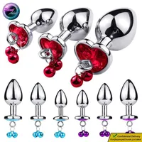 Toy Massager A-set s Zam l Size Anal Plug Heart Simulated Gemstone W/bell Alloy Bullet Butt Plug Silver Color Sex Toys for Women Lesbian Ass