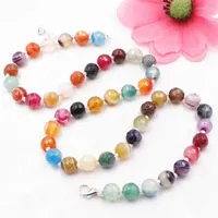 Choker Custom Necklace For Women Chain Natural Stone Agat Onyx Faceted Round Beads Multicolor Chains Jewelry 18" A790