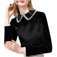 spring Fall Women's Long Sleeve Gothic Shirts Sexy Lace Patchwork Harajuku Turn-down Collar Tops Pleuche Clothes T-Shirt T9FU#