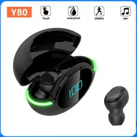 TWS Y80 Bluetooth 5.1 Wireless Headphones 9D Stereo Sound Earbuds Sports Waterproof Earphones with Microphone Charging Case