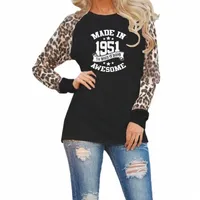 made In 1951 70 Years Of Being Awesome Casual T-Shirt Female Leopard Punk 70s Birthday Lover Gift Long Sleeve Tops Silicone Tees Women's M9yB#