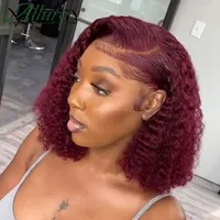 Short Burgundy Kinky Curly Human Hair Wigs Women Brazilian Bob Lace Front Wig 99j Natural Black Brown Wet And Wavy Allure