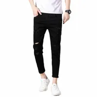 men Ripped Jean Slim Thin Black Spring Summer Stretch Holes Male Designer Denim Ankle-Length Pants Skinny Sexy Trousers Men's Jeans 347s#
