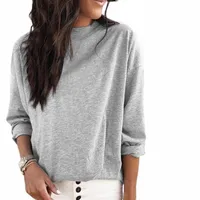 women's Causal Long Sleeve O-Neck Pullover Sweatshirts Solid Color Cotton Tops Drop USA Size Leisure Jobs Fashion Retro Blouses & Shirts s1bF#