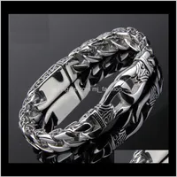 Link Chain Drop Delivery 2021 Fashion Stainless Steel Charm Bracelet Men Vintage Totem Mens Bracelets Cool Male Jewelry Wristband219Z