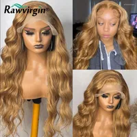 30Inch Honey Blonde Colored Wave HD Transparent Lace 13x4 Front Human Hair Raw Wigs For Women T Part Virgin Wig 180%