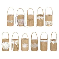 Storage Bags Wedding Lace Burlap Flower Basket Linen Handle Vintage Rustic Ceremony Table Decoration Baby Shower Party Candy Gift Bag