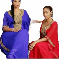 style African Women's Dashiki Abaya Fashion Sequins Embroidery Chiffon Loose Long Dress Have Scarf Free Size Bust 126cm Ethnic Clothing g99t#