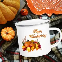 Mugs Pumpkin Leaves Printed Creative Enamel Coffee Cup Thanksgiving Party Wine Juice Mug Dessert Cocoa Milk Handle Gifts
