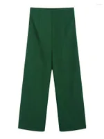 Women's Pants Women 2022 Fashion Clothing Side Zipper High Waist Wide Leg Office Lady Elegant Green Ankle Length Suit Trousers