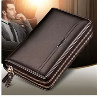 Double Zipper Men Clutch Bags High Quality PU Leather Wallet Man New Wallets Male Long Wallets Purses carteira masculina281k