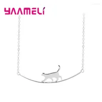 Choker Nice Christmas Gift For Girls Sterling Silver 925 Rolo Chain Cat Pendant Necklace Birthday Party Accessories Jewellery