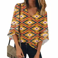 women's Blouses & Shirts African Tribal Style Custom Fashion Chiffon Print Half Sleeve V Neck Casual Tops Comfort Wholesale Clothes Woman p5B0#