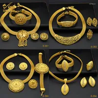 Necklace Earrings Set ANIID African Gold Plated Tassel Pendant Bracelets Sets For Women Dubai Jewelry Nigerian Wedding Jewellery Gifts